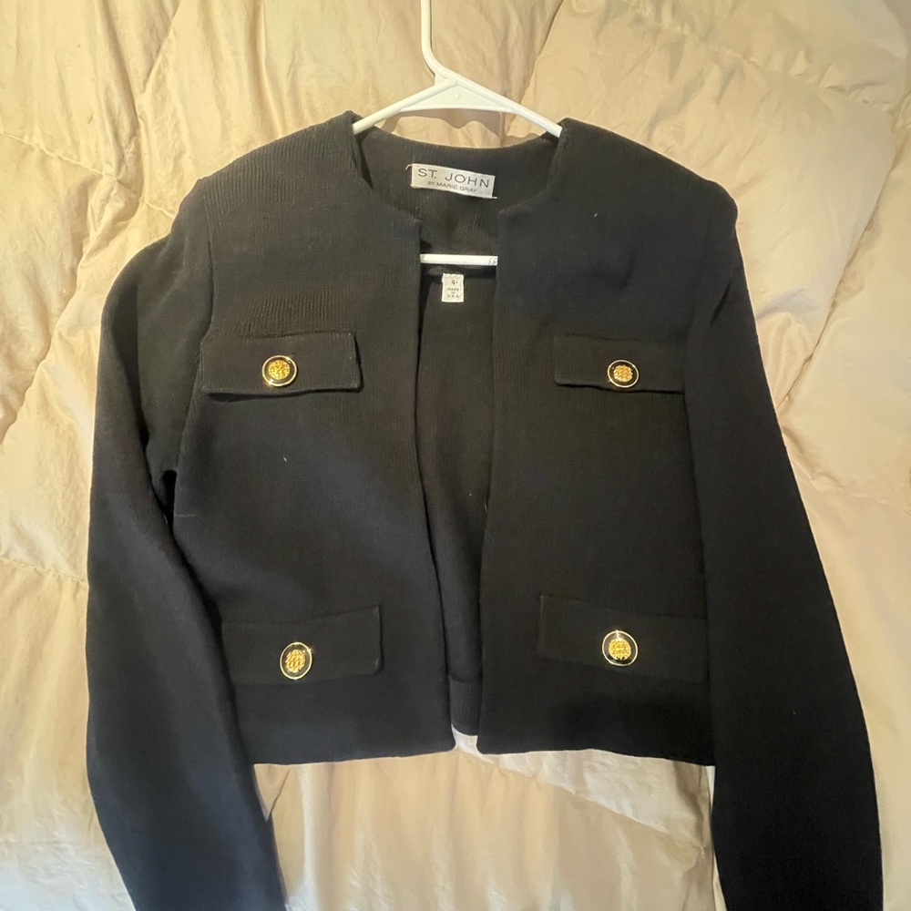 St. John Elegant Black Blazer with Gold Buttons